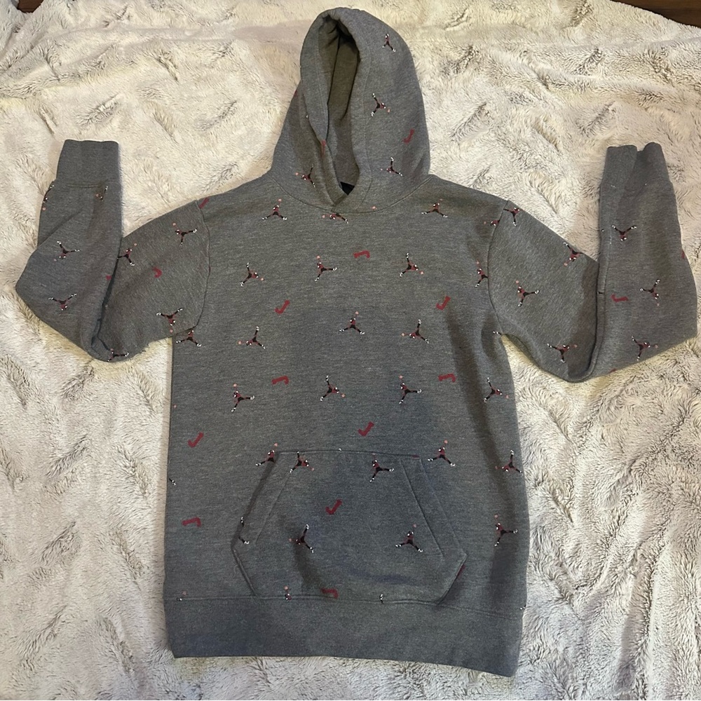 Jordan Sweatshirt Boys Large Gray Hoodie Sweater Nike Air AOP Kids 12/13 Yrs